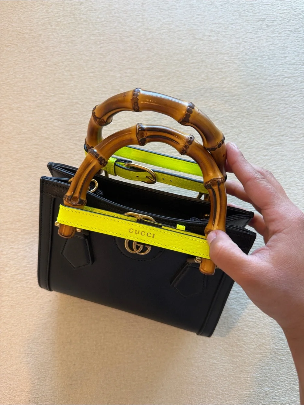 Gucci Black Diana NM Bamboo Handle Tote Leather Mini